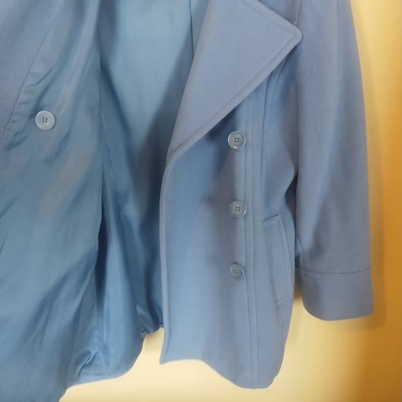 Anne Klein Women's Blue Wool Blend Double Breasted Hooded Peacoat Size M - Picture 2 of 8